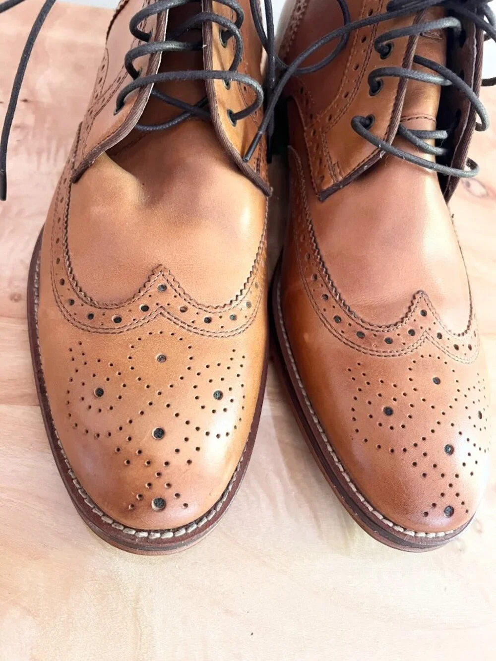 Vintage Tan Leather Wingtip Brogue Boots Johnston & Murphy